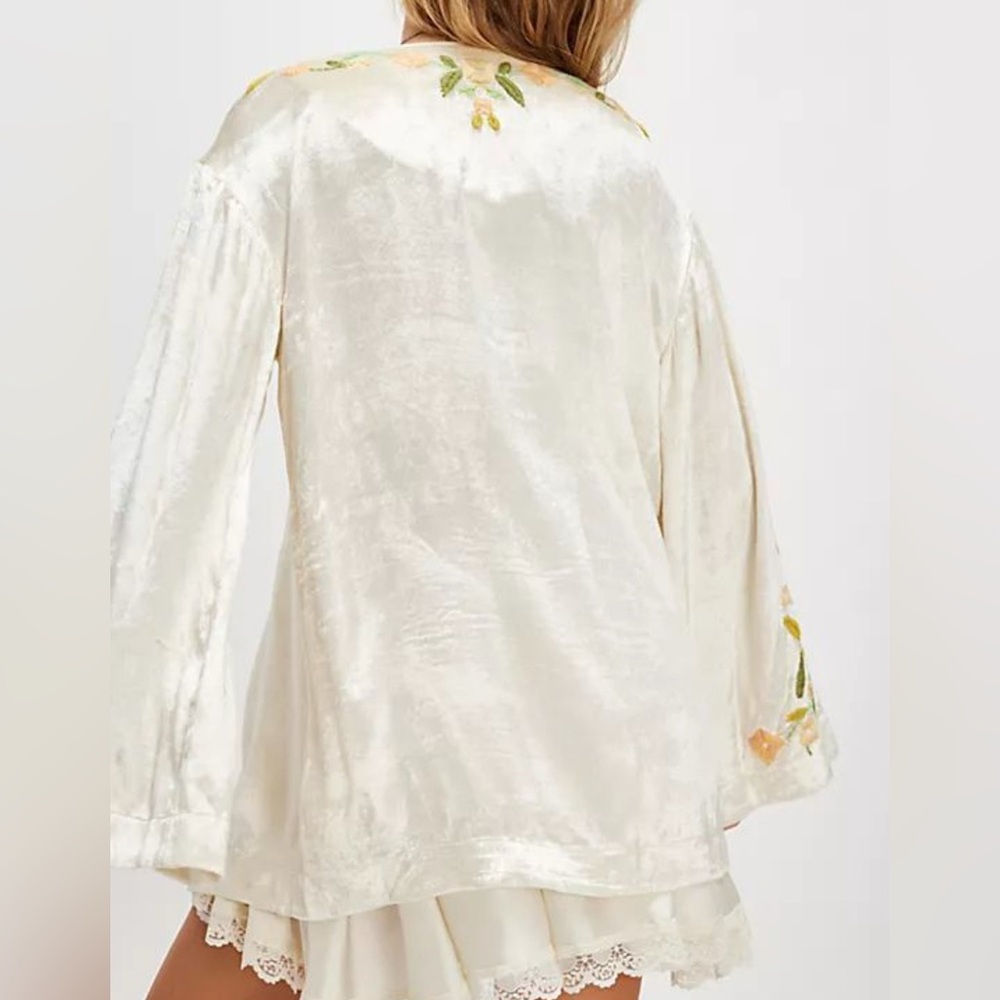 Free People Ember Embroidered Floral Tunic Mini Dress Top Size XS Flare sleeve - Picture 3 of 9